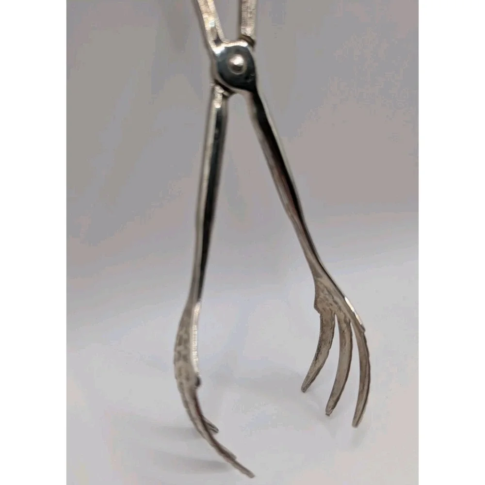 Vintage EP‎ Zinc Silverplate Scissor Tongs Ornate Scroll Handles Dramatic Claws